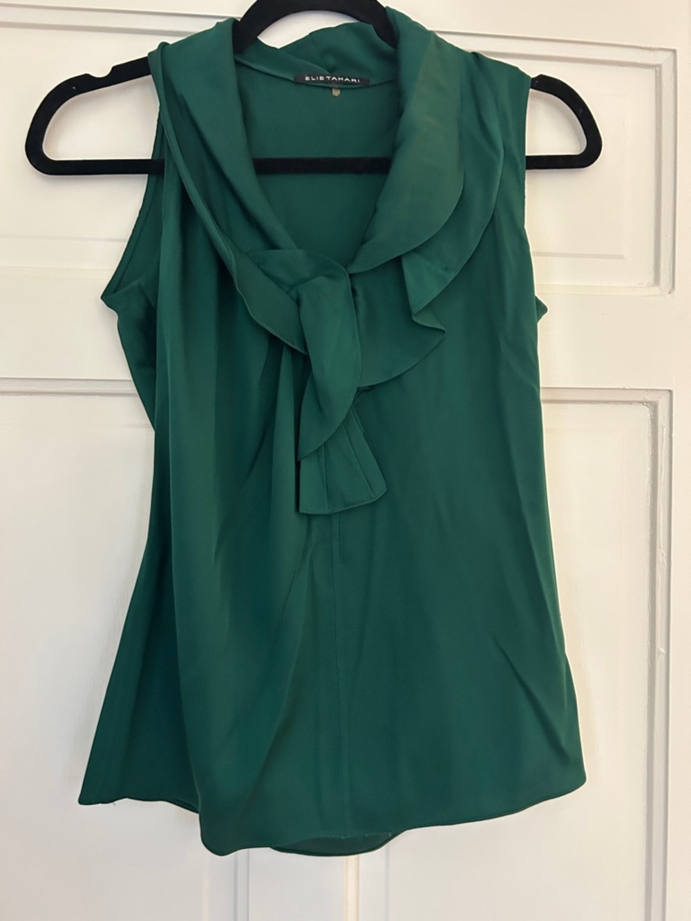 Elie Tahari Emerald Green Ruffle Tie-Neck Sleeveless Camisole